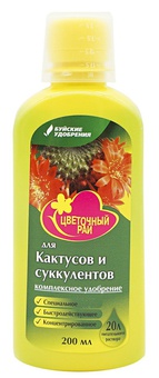 Удобрение Цветочный рай для кактусов и суккулентов 0,2 л, РФ