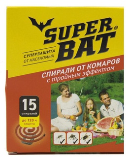 Спирали от комаров Super Bat красные 15 шт, РФ