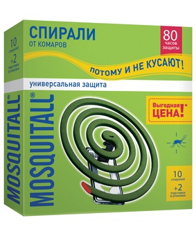 Спирали MOSQUITALL "Защита для всей семьи" 80 ч от комаров 10 шт, РФ