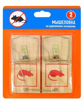 GARDEN SHOW Мышеловка на деревянном основании 13х7х1см, уп.2 шт, 6/24, Китай