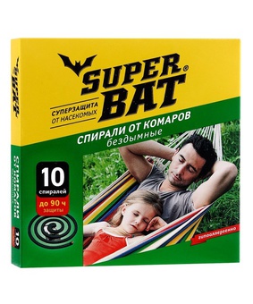 Спирали от комаров бездымные Super Bat зеленые 10 шт, РФ